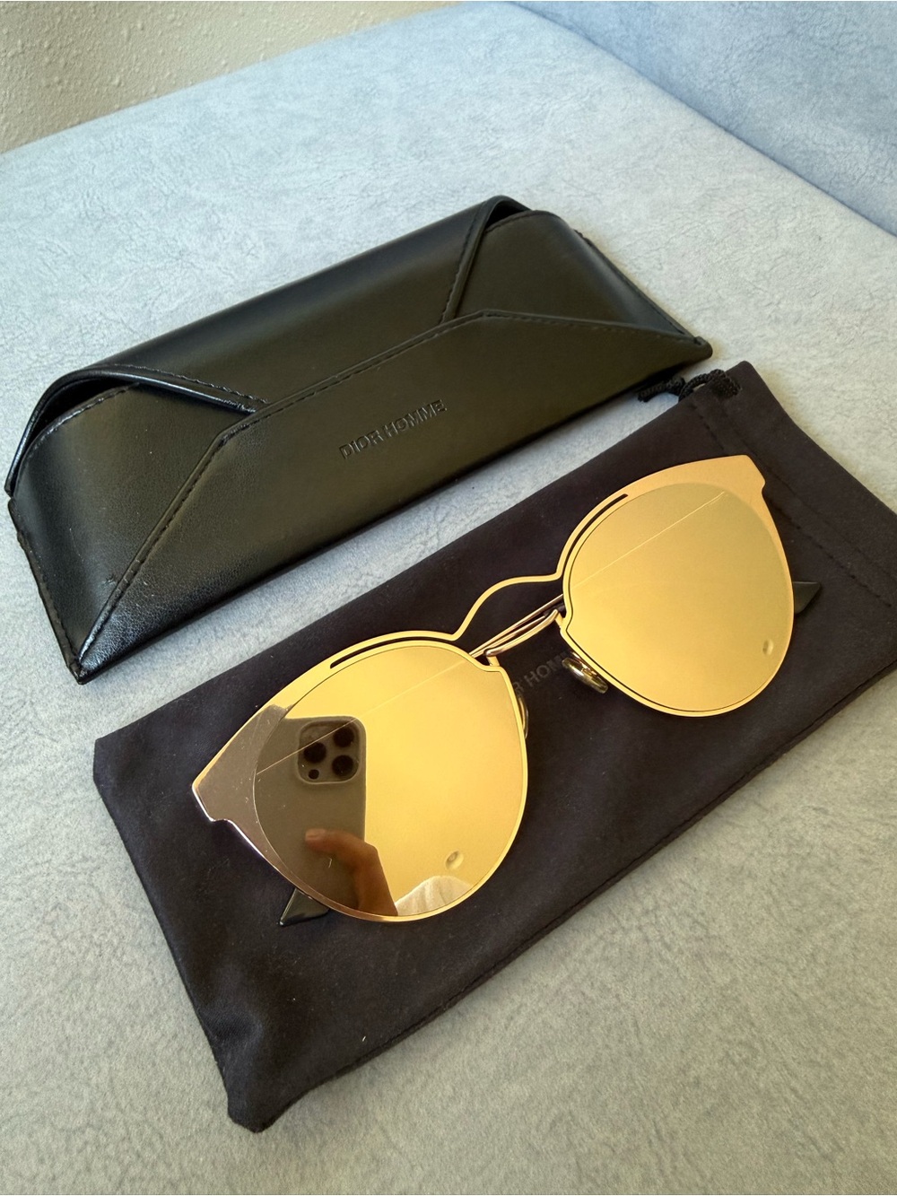 Dior Gold Mirrored Round Sunglasses with Black Case